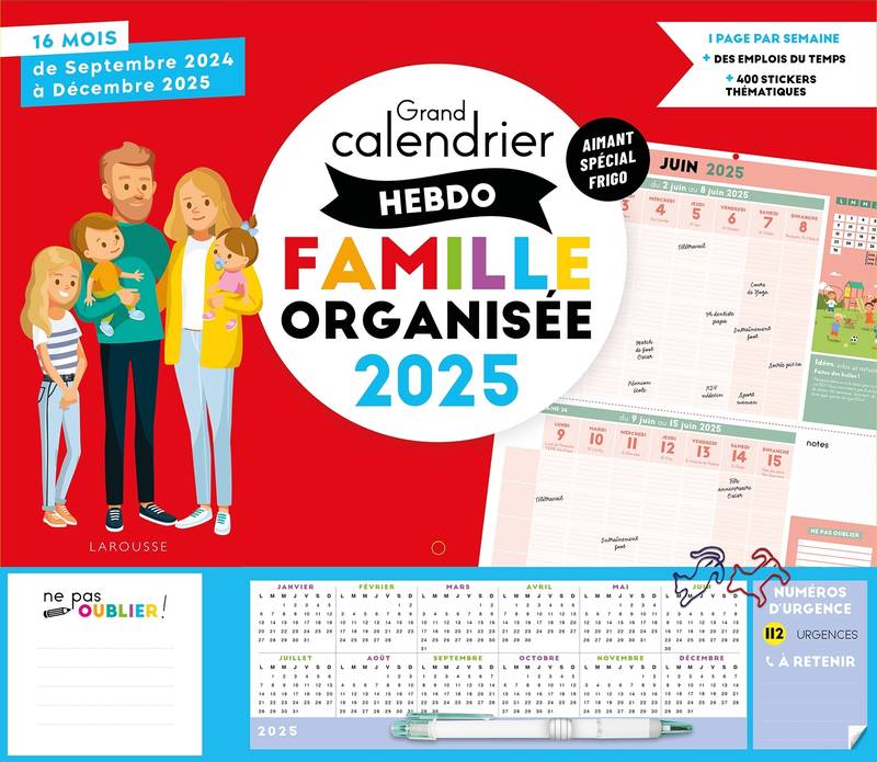 Grand calendrier hebdo Famille organisée 2025 XXX Librairie L