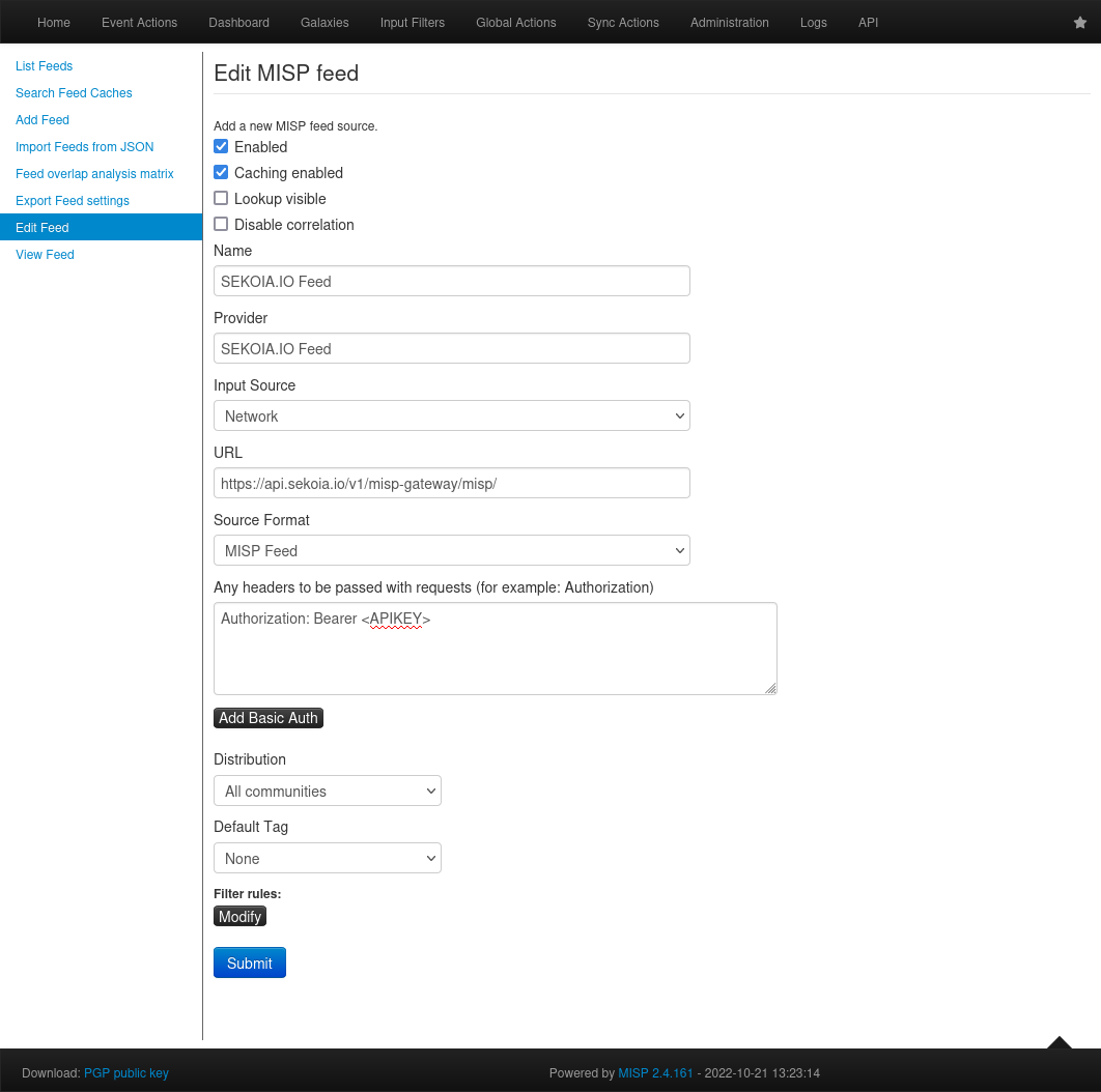 Configuring Sekoia.io’s MISP feed in MISP