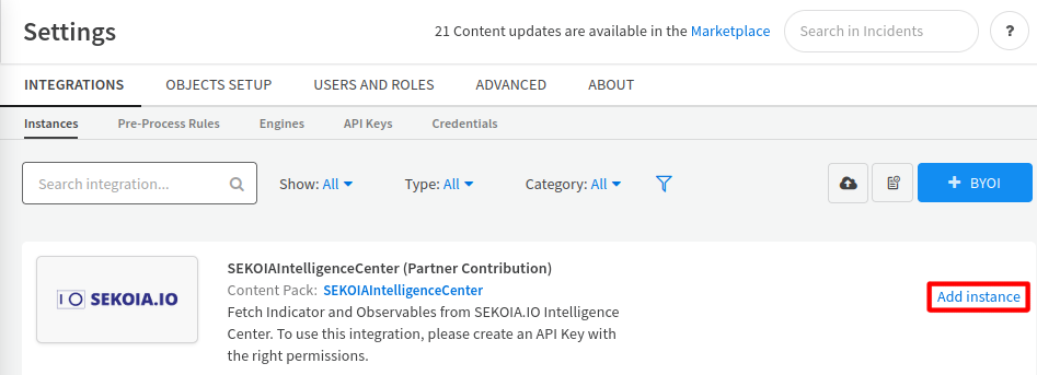 Add a new instance of the integratino