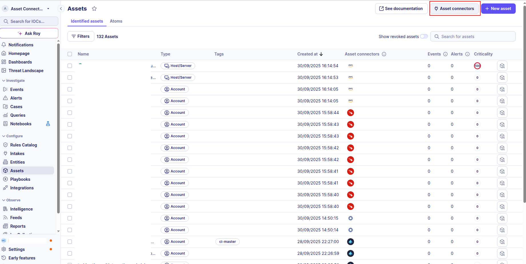 Asset connectors button highlighted