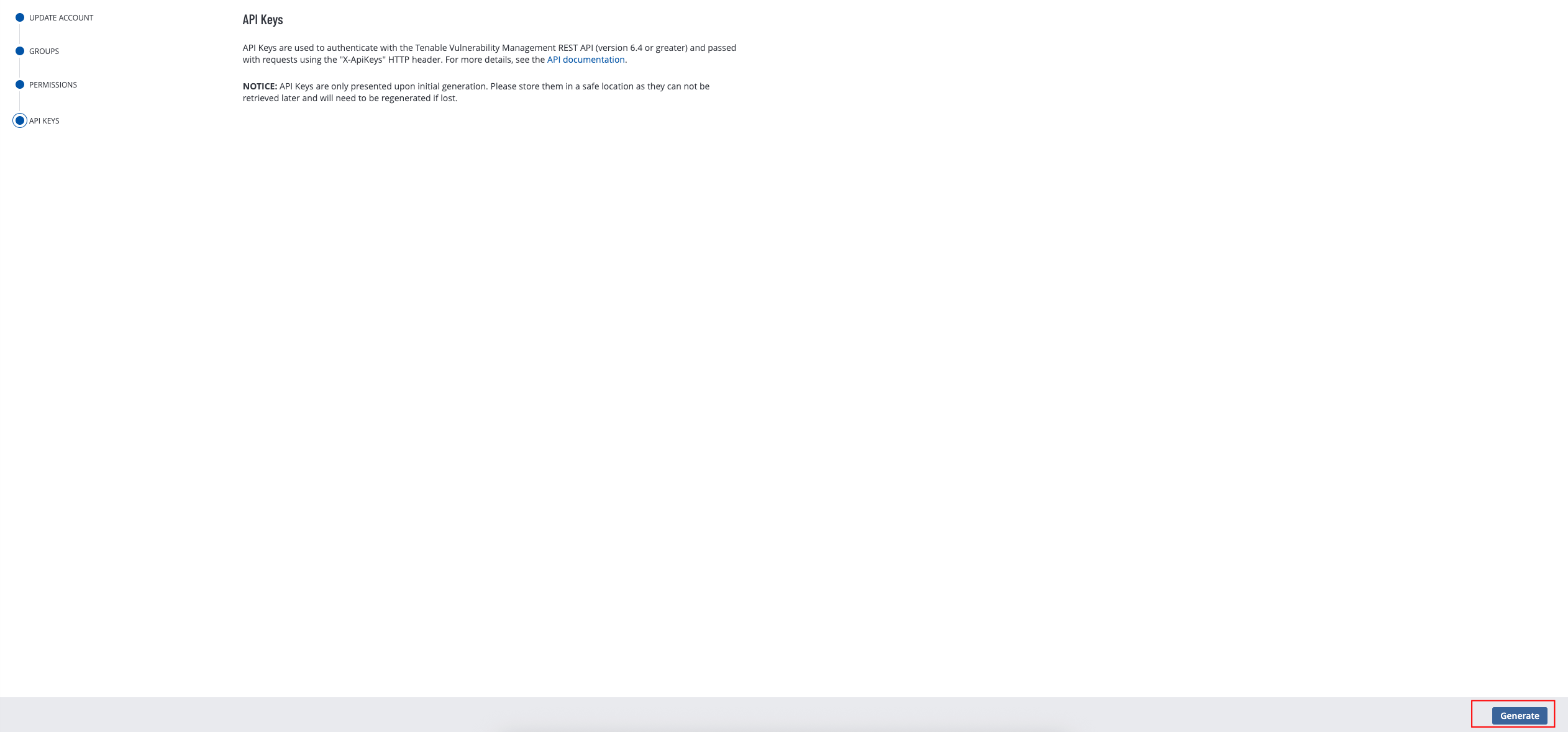 Generate API Keys button highlighted for clarity