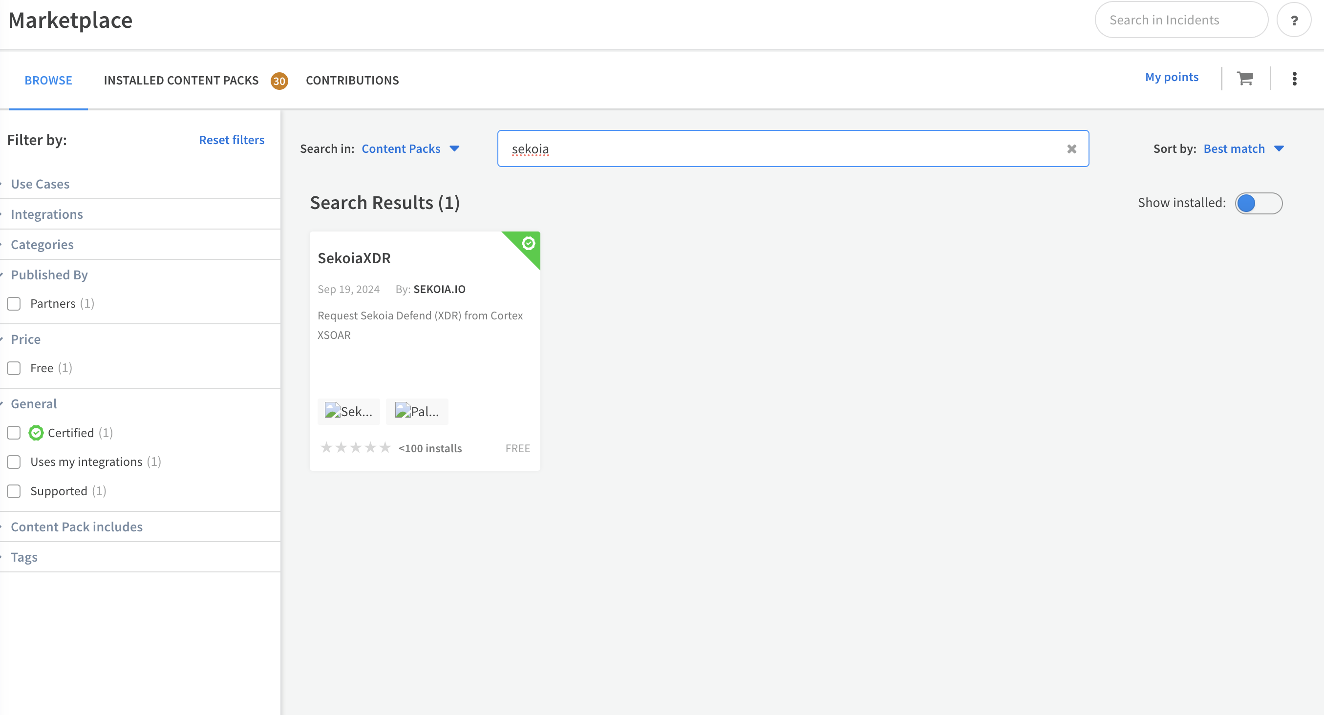 View of Sekoia.io XDR extension in the marketplace