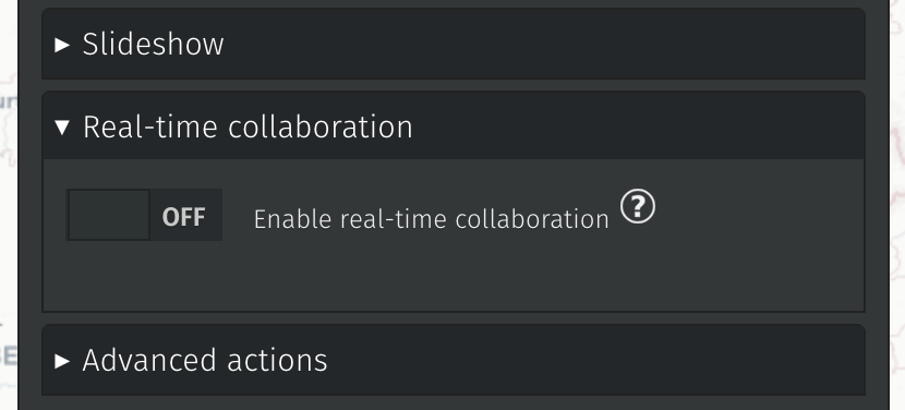 Screenshot of the real-time collaboration switch in map settings.