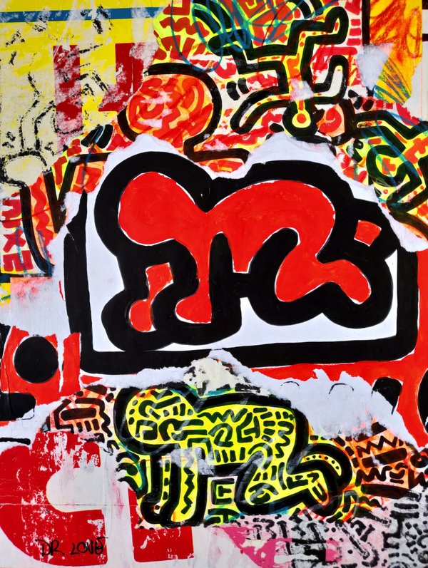 Red Boy Street Art Haring Tribute By Dr Love 2020 Painting