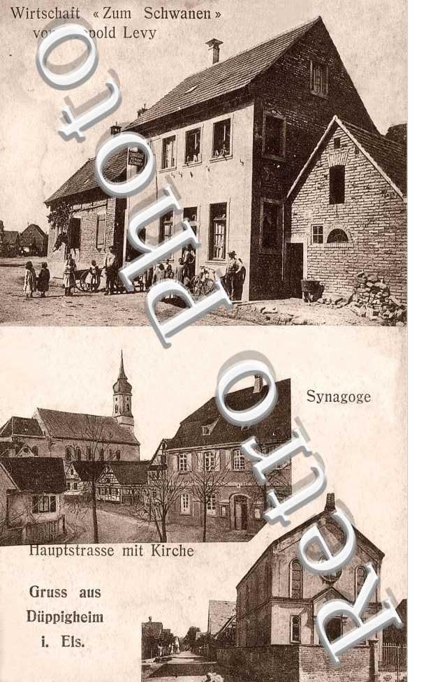 Wirtschaft zum Schwanen von Leopold Levy, Hauptstrasse mit Kirche, Synagoge