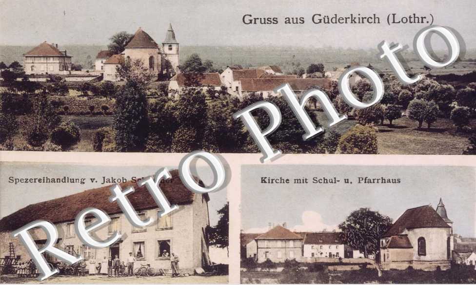 Spezereihandlung v. Jakob Schneider  Kirche mit Schul- u. Pfarrhau