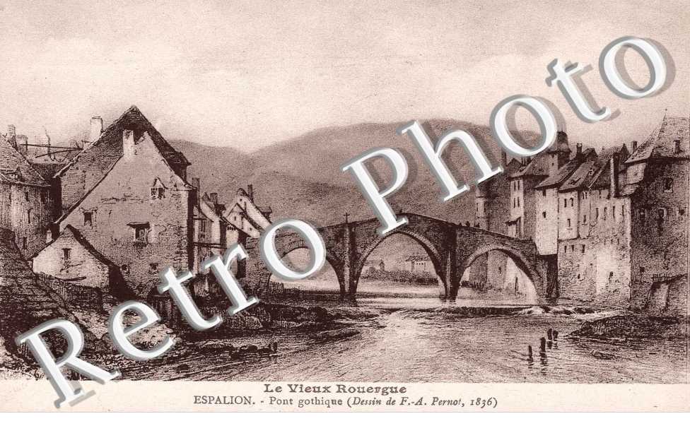 le vieux rouergue - le pont gothique (dessin F.A. Pernot)