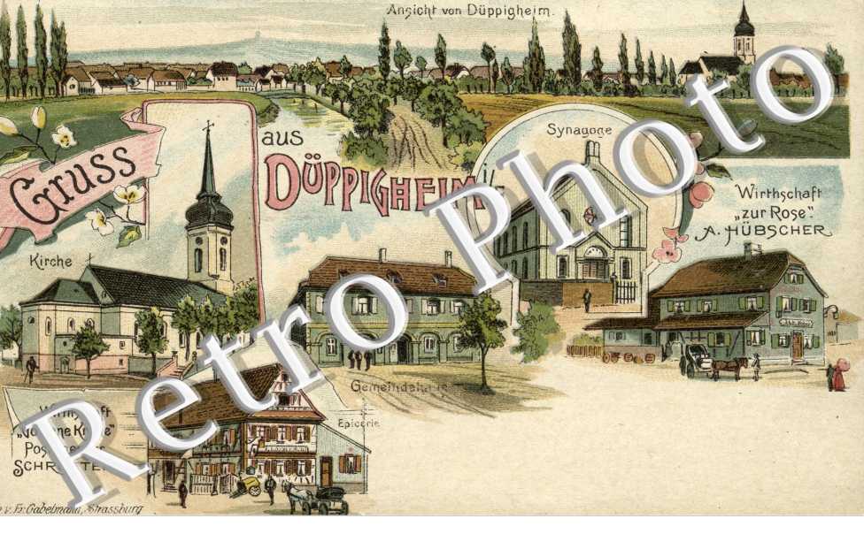 Ansicht von Duppigheim - synagoge, kirche, wirthschaft 