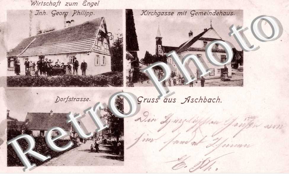 Dorfstrasse, Kirchgasse mit Gemeindehaus, Wirtschaft zum Engel