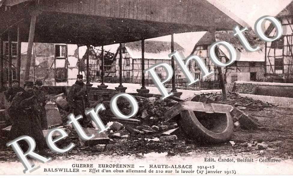 effet d&#039;un obus allemand de 210 sur le lavoir, 27 janvier 1915