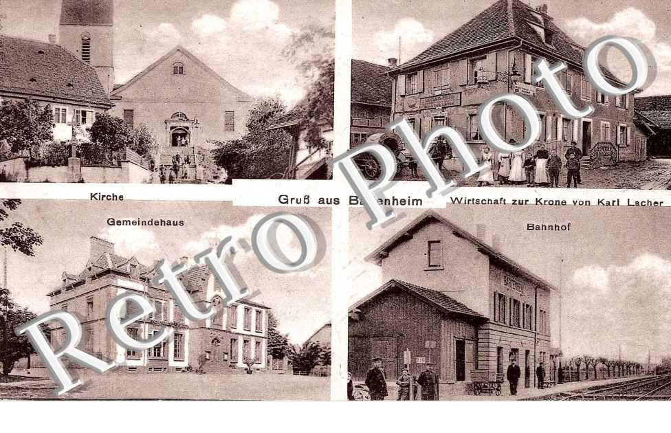 Kirche Gemeindehaus - Bahnhof - Wirtschaft zur Krone von Karl Lacher