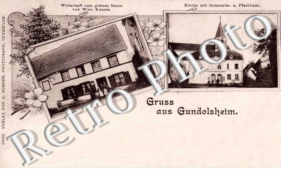 Wirtschaft zum grunen Baum von Wwe Kuentz - Kirche mit Gemeinde u. Pfarrhaus