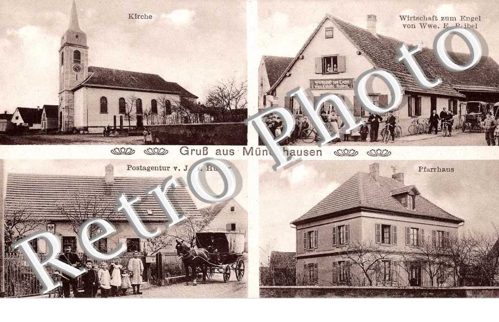 kirche - Postagentur v. J. B. Hurter - Pfarrhaus - Wirstchaft zum Engel von Wwe.E. Reibel