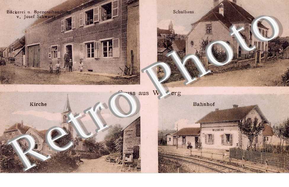 Backerei u. Spezereihandlung v. Jospeh Schwarz - Schulhaus - Kirche - Bahnhof