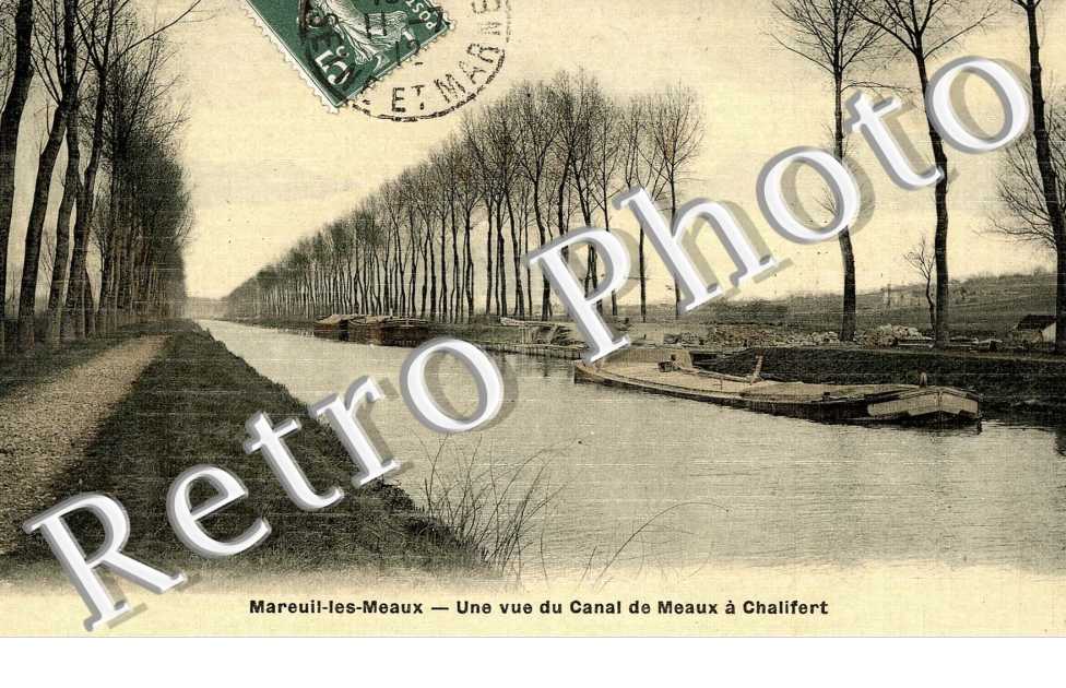 Vue generale du canal de Meaux a Chalifert (toilee couleur)