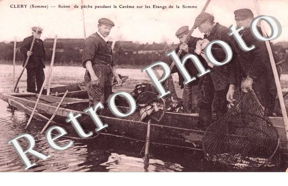 scene de peche pendant le Careme sur les etangs de la Somme