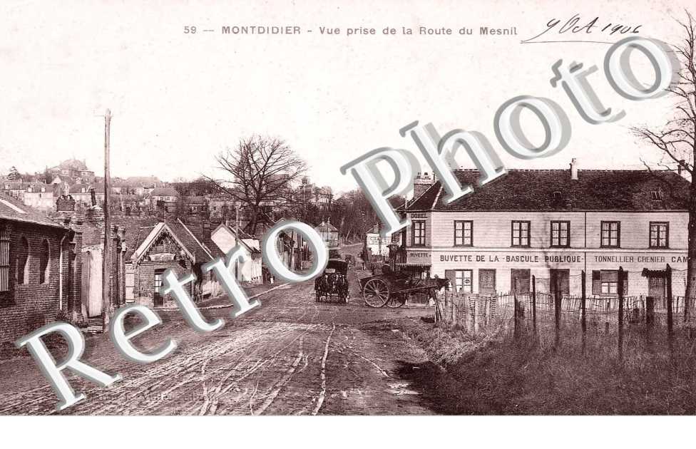 Vue prise de la route du Mesnil - attelages de chevaux