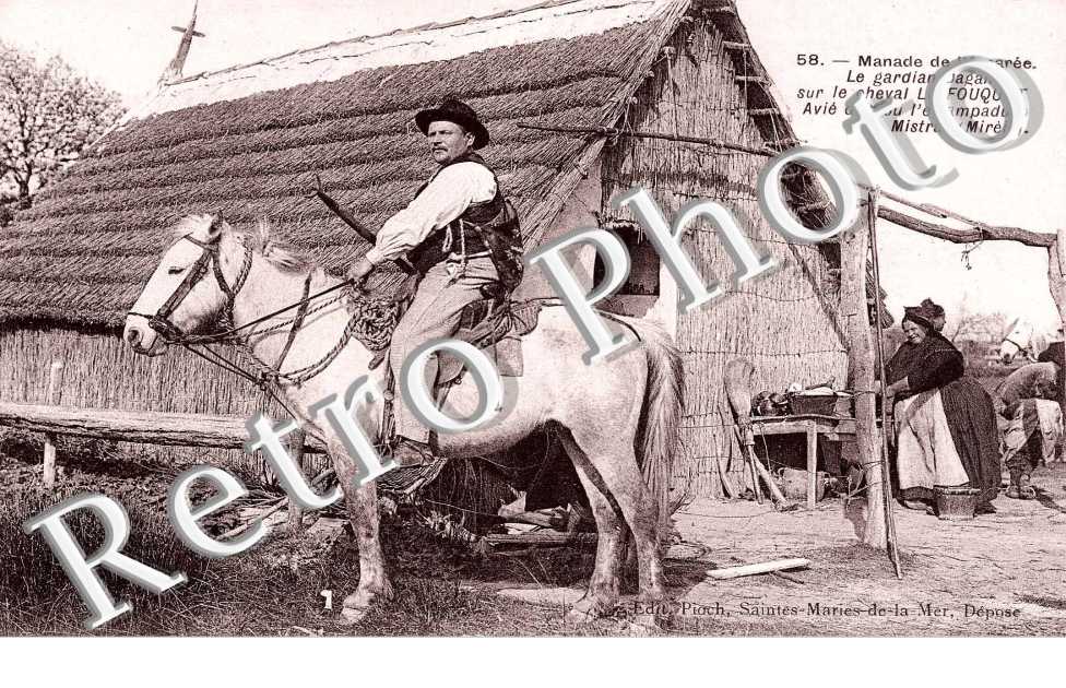 Manade de l'Amaree, Le Gardian Dagan sur le cheval Le Fouquet