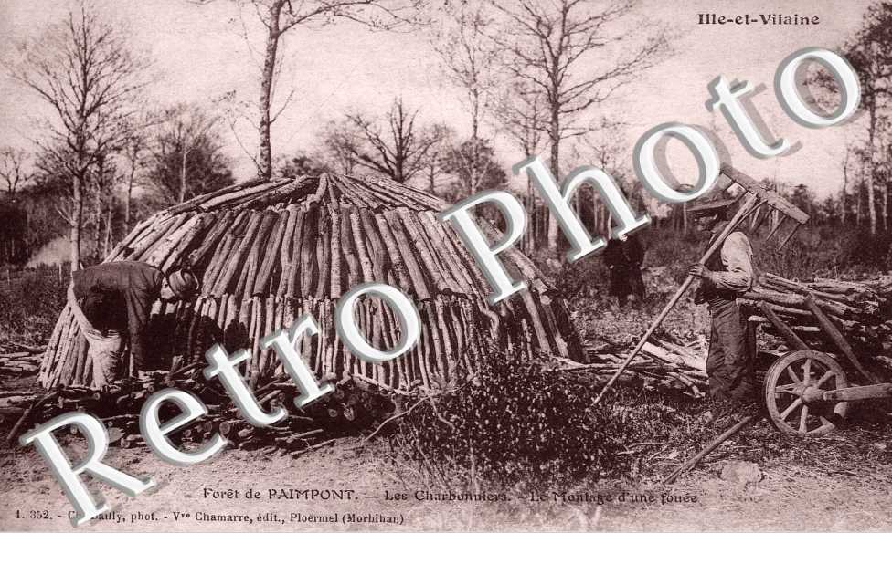 foret, les charbonniers, le montage d'une fouee