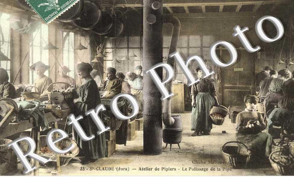 atelier de pipiers, le polissage de la pipe (couleur)