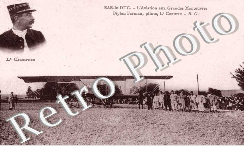 l'aviation aux grandes manoeuvres Biplan Farman, pilote, Lt Cheutin