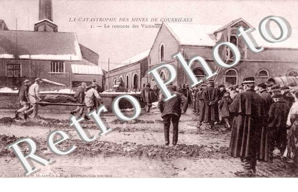 la catastrophe des mines de Courrieres, la remonte des victimes