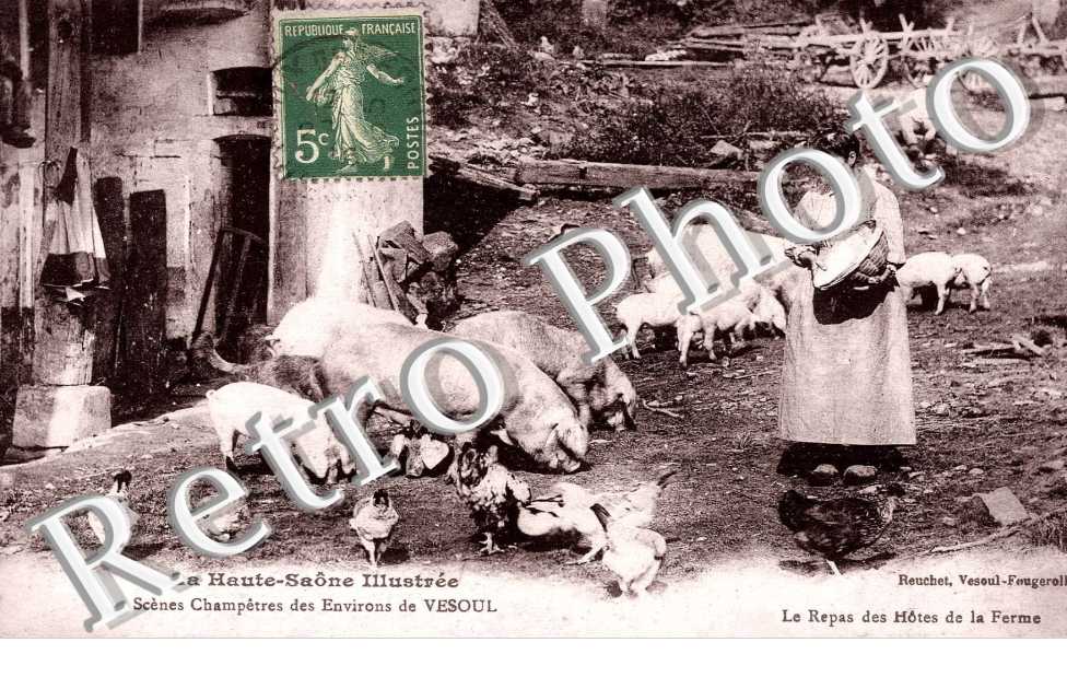Scenes champetres des environs de vesoul. le repas des hotes de la ferme