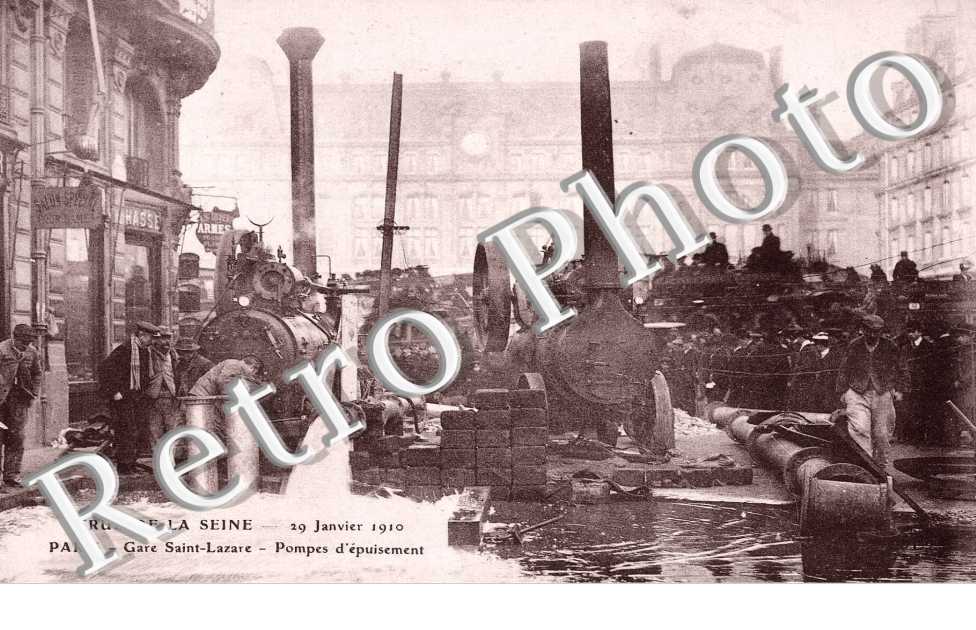 crue de la Seine 29 janvier 1910 gare Saint-Lazare Pompes d&#039;epuisement