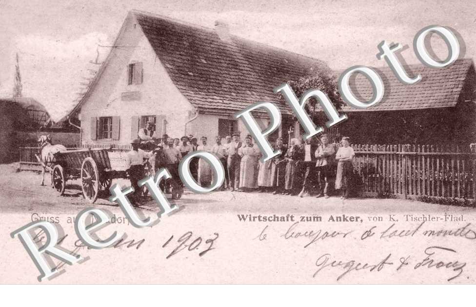 Gruss aus Neudorf  -  Wirtschaft zum Anker von K. Tischler-Flad  -  LE 1 JUIN 1903