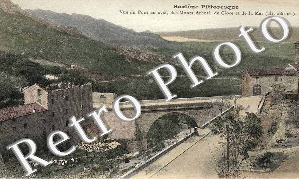 vue du pont en aval, des monts arbori, de cioce et de la mer (couleur)