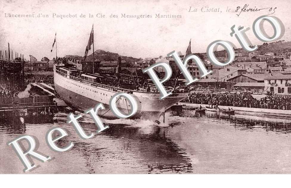 lancement d&#039;un paquebot de la compagnie des messageries maritimes