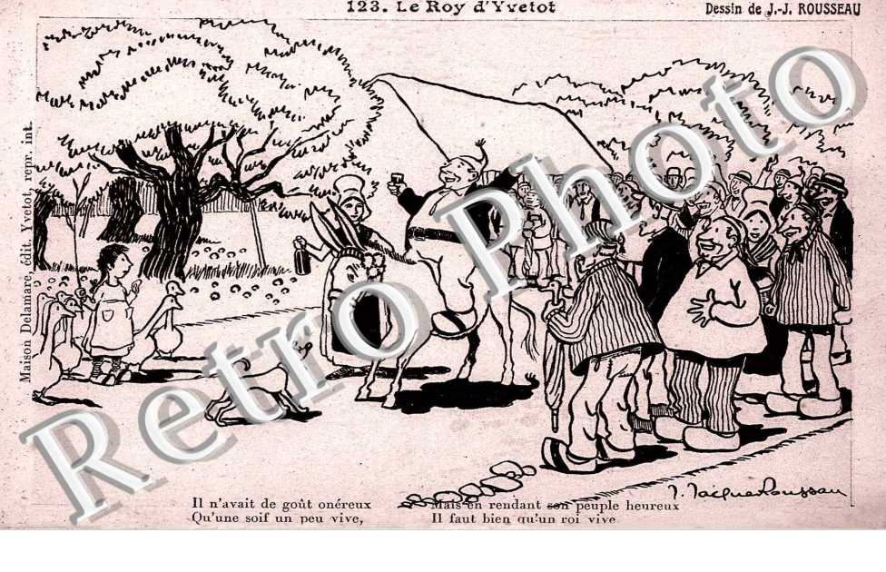 Carte style dessin de J.-J. Rousseau Le roi d&#039;Yvetot