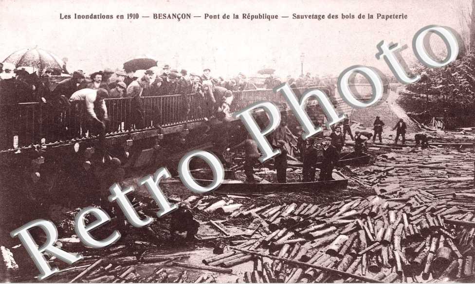 pont de la republique, sauvetage des bois de la papeterie inondations en 1910,