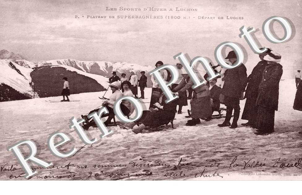 les sports d'hiver - plateau de superbagneres - depart de luges