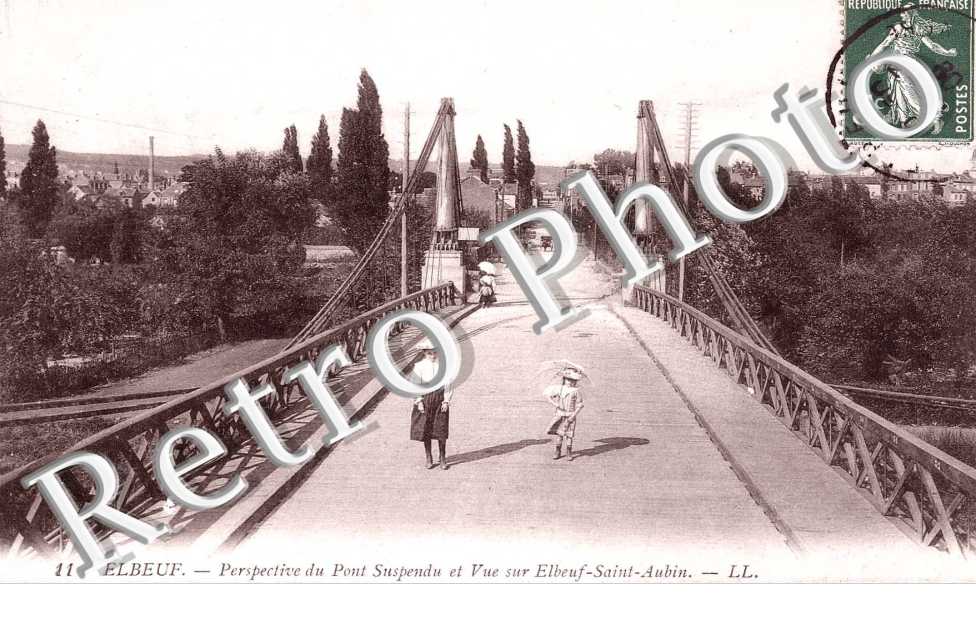 perspective du Pont suspendu et vue sur Elbeuf Saint Aubin