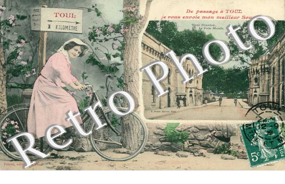 carte fantaisie couleur "De passage a Toul je vous envoie mon meilleur souvenir"