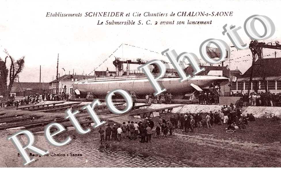 Chantiers de MM. Schneider et Cie - Le submersible S.C.2 avant son lancement (bateau