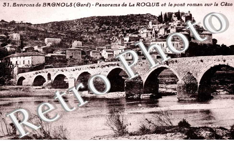Panorama de la Roque et le pont roman sur la Ceze