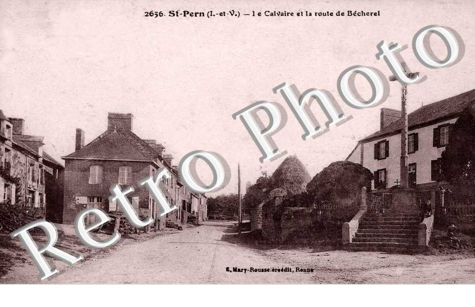 Le calvaire et la route de Becherel