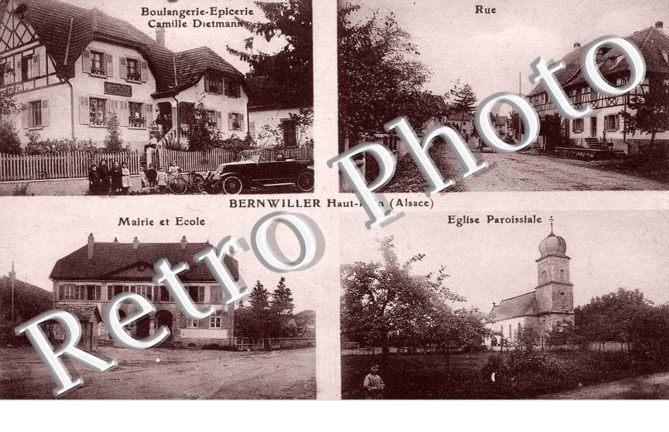 rue, eglise paroissiale, mairie et ecole, boulangerie-epicerie Camille Dietmann