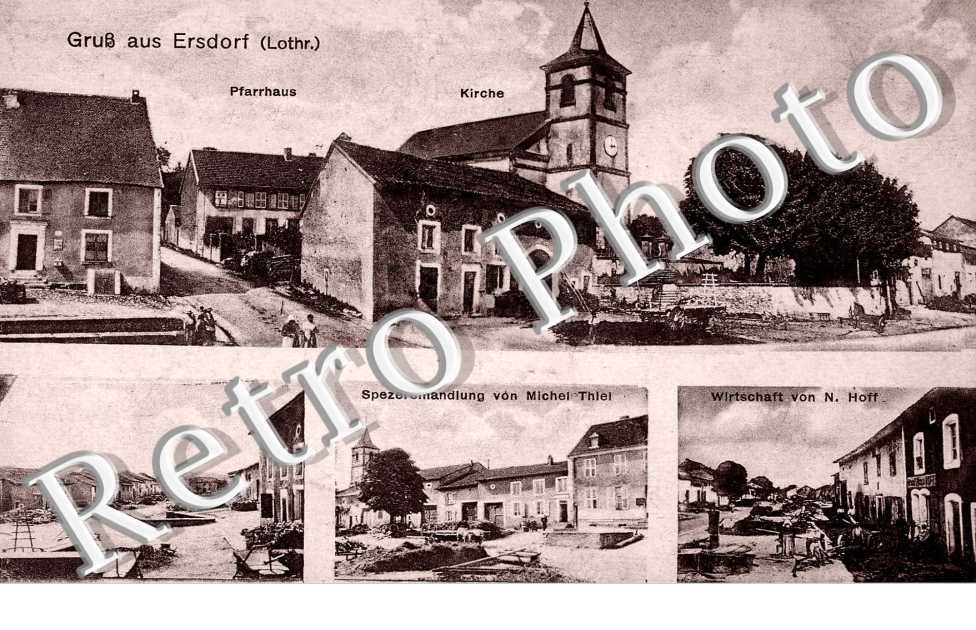 Pfarrhaus, Kirche, Spezereihandlung von Michel Thiel, Wirtschaft von N. Hoff