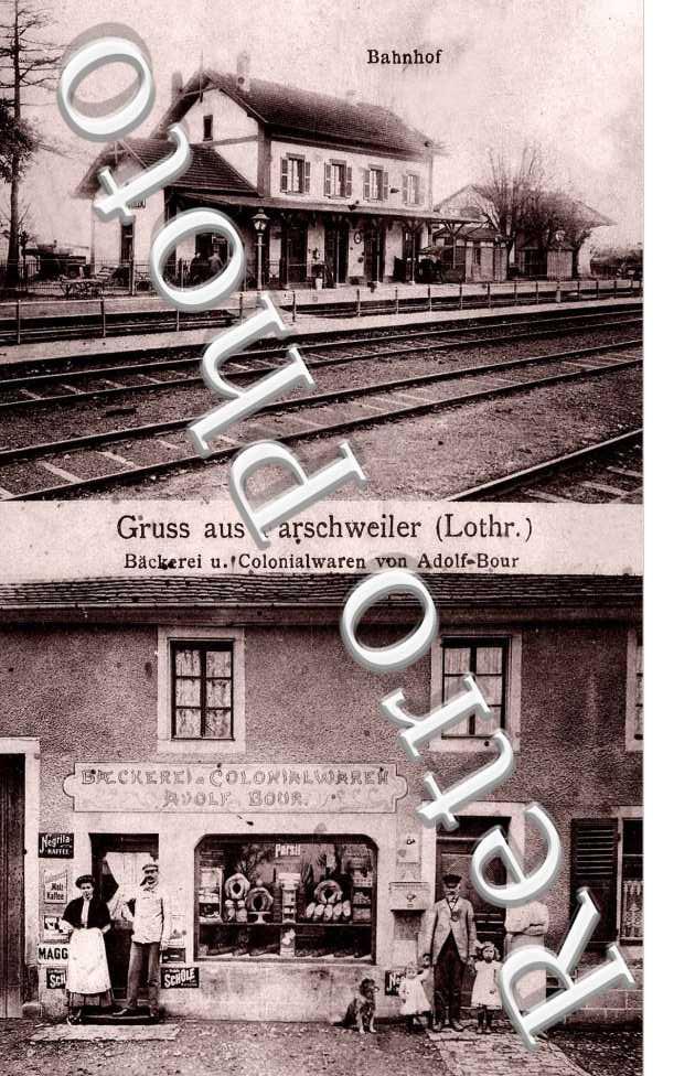 Bahnhof, Backerei und Colonialwaren von Adolf-Bour