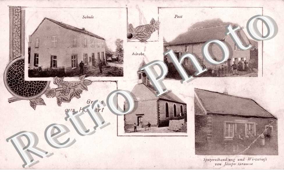 Schule - Post - Kirche - Spezereihandlung und Wirtschaft von Joseph Grausse