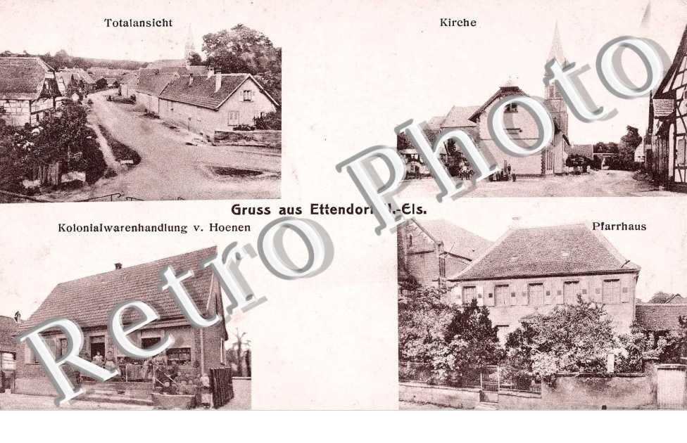 Kolonialwarenhandlung v. Hoenen  Pfarrhaus Kirche Totalansicht