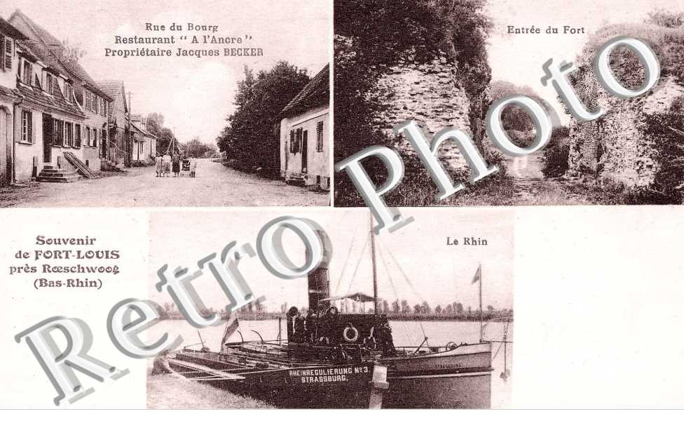 Rue du Bourg, Restaurant A l&#039;Ancre, Entree du Fort et le Rhin