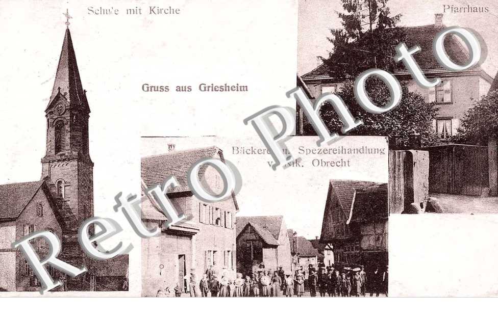 Schule mit Kirche, Backerei, Piarrhaus