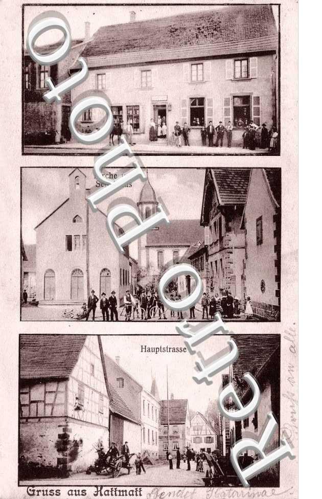wirtschaft und Kolonial-Waren M. Shwab Ww., kirche und schulhaus, hauptstrasse