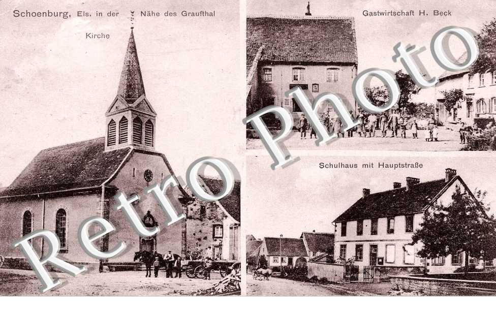 Kirche, Schulhaus mit Hauptstrasse