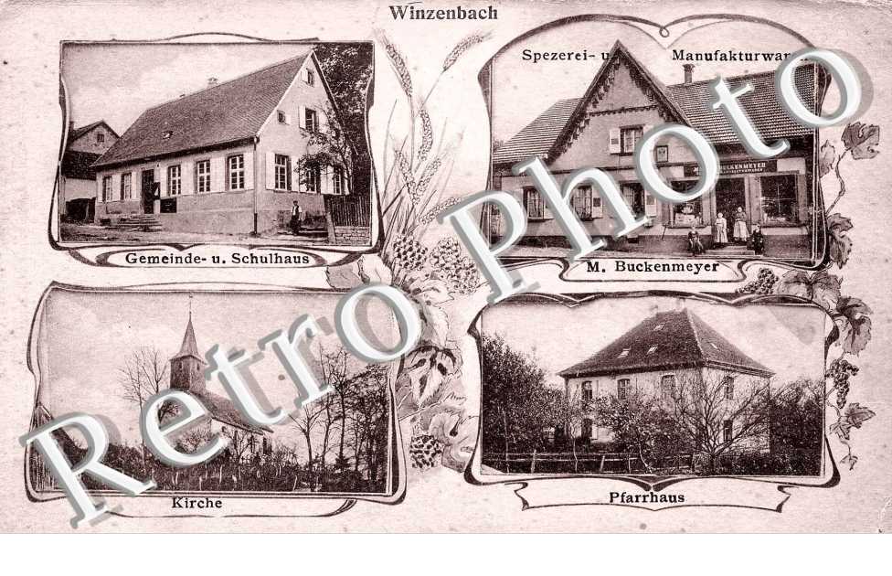 gemeinde u. Schulhaus - Manufakturenwaren - Kirche - Pfarrhaus