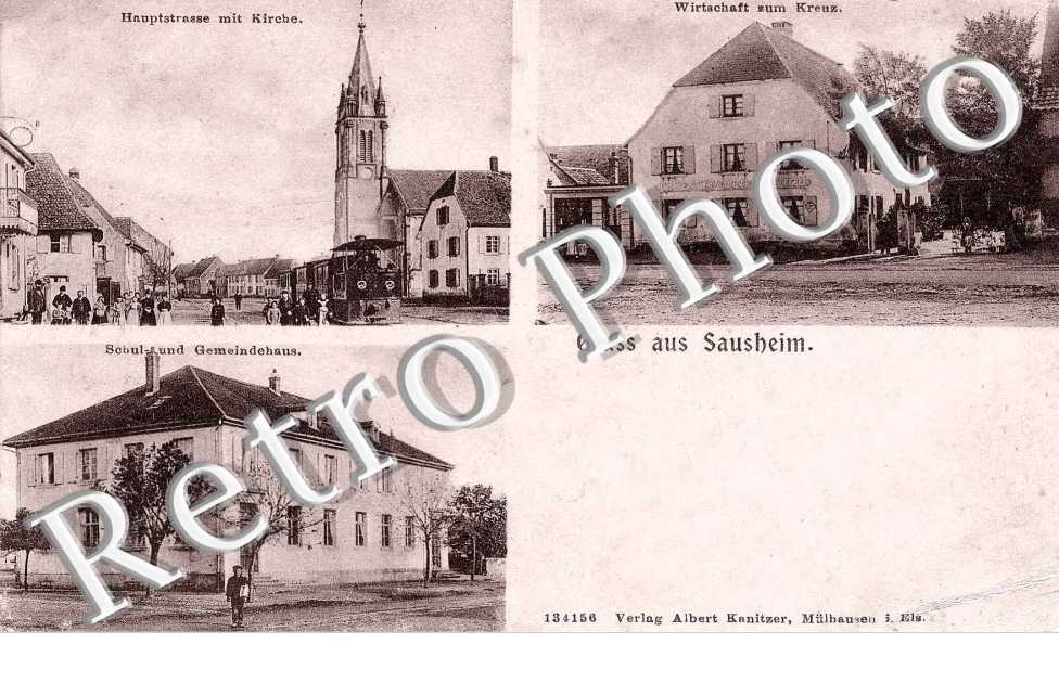 Haupstrasse mit Kirche - Wirtschaft zum Krenz -Schul und Gemeindehaus